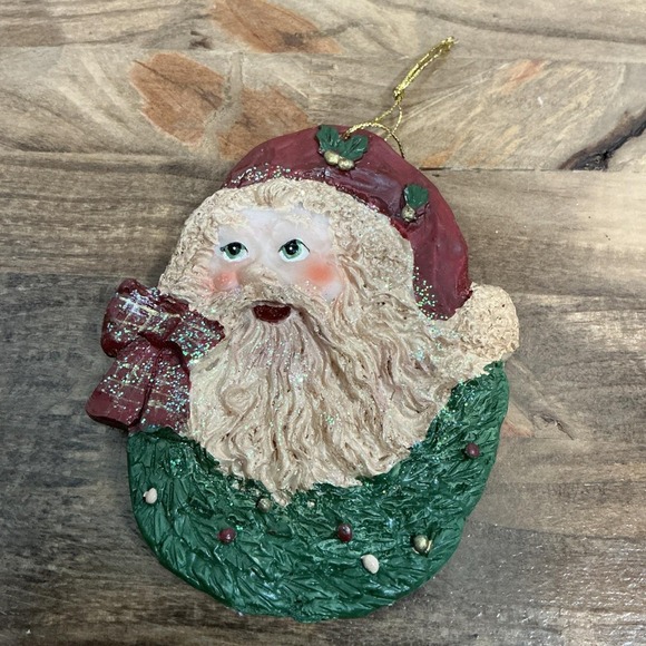 Old World Santa Claus and Wreath Reversible Christmas Tree Ornament - Picture 2 of 3